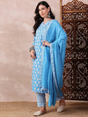 Ahika Women Blue Rayon Blend Floral Printed Straight Kurta Trouser With Dupatta-VKSKD2243