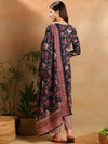 Ahika Women Navy Blue Rayon Blend Floral Printed Straight Kurta Trousers With Dupatta-VKSKD2255