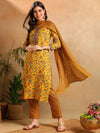 Ahika Women Yellow Rayon Blend Floral Printed Straight Kurta Trousers With Dupatta-VKSKD2256