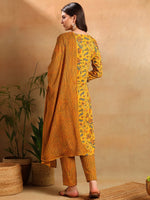 Ahika Women Yellow Rayon Blend Floral Printed Straight Kurta Trousers With Dupatta-VKSKD2256