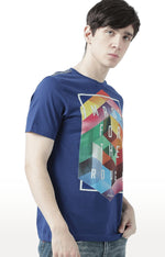 Huetrap Blue Mens Short Sleeve Graphic Printed Tshirt-HT17MKGRALNY00599