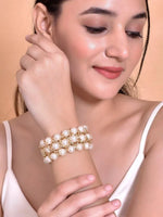 Women White and Gold Toned Perals Gold Plated Multi Strand Bracelet-VOJ082