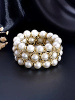 Women White and Gold Toned Perals Gold Plated Multi Strand Bracelet-VOJ082