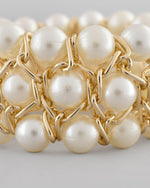 Women White and Gold Toned Perals Gold Plated Multi Strand Bracelet-VOJ082