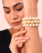 Women White and Gold Toned Perals Gold Plated Multi Strand Bracelet-VOJ082A