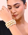 Women White and Gold Toned Perals Gold Plated Multi Strand Bracelet-VOJ082A