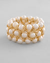 Women White and Gold Toned Perals Gold Plated Multi Strand Bracelet-VOJ082A