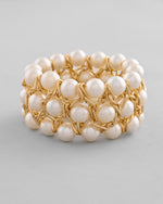 Women White and Gold Toned Perals Gold Plated Multi Strand Bracelet-VOJ082A