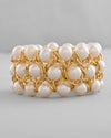 Women White and Gold Toned Perals Gold Plated Multi Strand Bracelet-VOJ082A