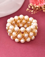 Women White and Gold Toned Perals Gold Plated Multi Strand Bracelet-VOJ082A