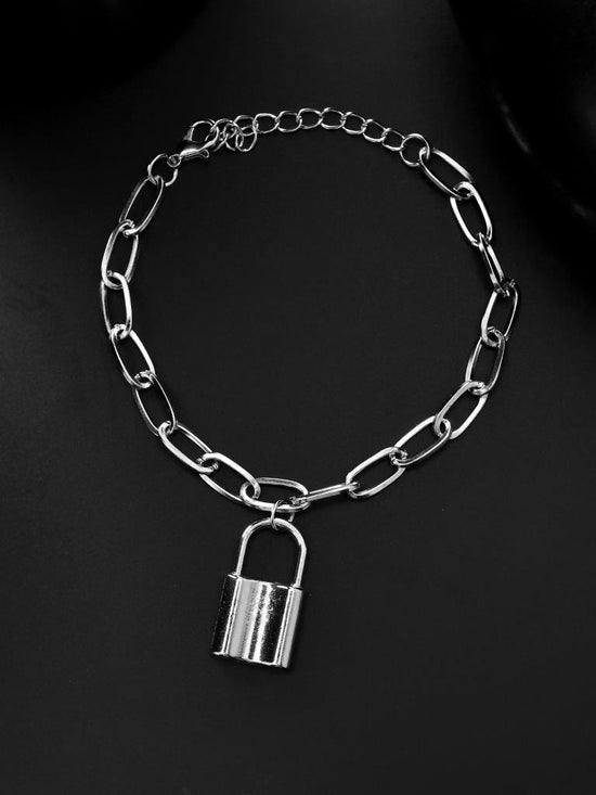 Mens Silver Plated Lock Bracelet-VOJ083