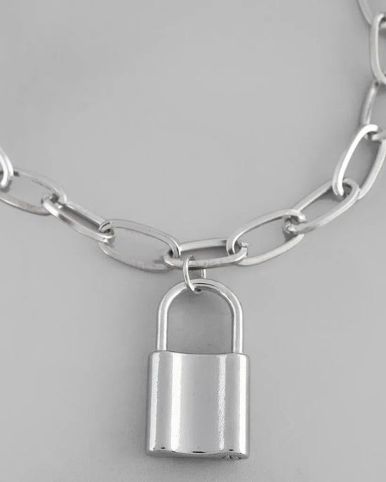 Mens Silver Plated Lock Bracelet-VOJ083