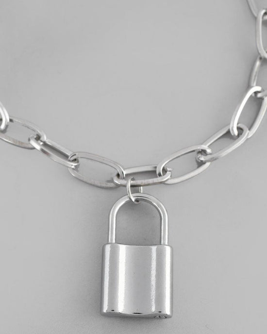 Mens Silver Plated Lock Bracelet-VOJ083