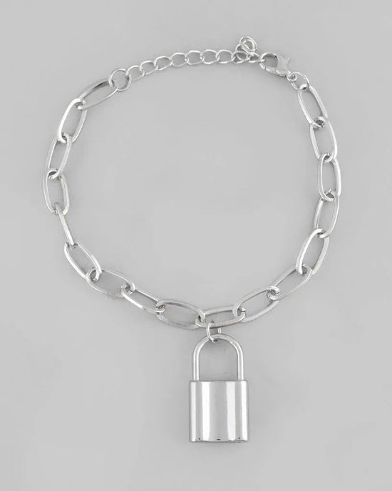 Mens Silver Plated Lock Bracelet-VOJ083