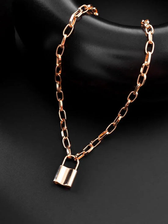 Mens Gold Plated Lock Chain-VOJ084