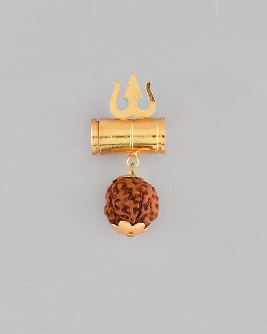 Gold Plated Brown Rudraksh Beaded Spiritual Pendant-VOJ089