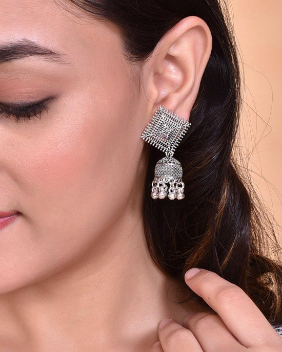 Silver Plated Oxidised Jhumka-VOJ090