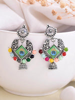 Silver Plated Peacock Contemporay Jhumka Earring-VOJ091