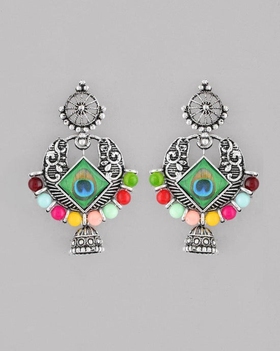 Silver Plated Peacock Contemporay Jhumka Earring-VOJ091