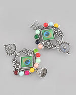 Silver Plated Peacock Contemporay Jhumka Earring-VOJ091