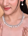 Silver Plated Pearls and AD-Studded Necklace & Earrings-VOJ092