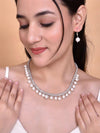 Silver Plated Pearls and AD-Studded Necklace & Earrings-VOJ092