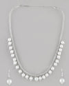 Silver Plated Pearls and AD-Studded Necklace & Earrings-VOJ092