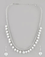 Silver Plated Pearls and AD-Studded Necklace & Earrings-VOJ092