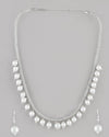 Silver Plated Pearls and AD-Studded Necklace & Earrings-VOJ092