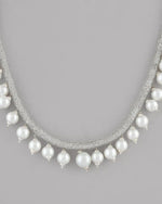 Silver Plated Pearls and AD-Studded Necklace & Earrings-VOJ092