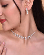 Silver Plated AD-Studded Necklace & Earrings Set-VOJ093