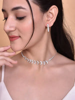 Silver Plated AD-Studded Necklace & Earrings Set-VOJ093