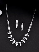 Silver Plated AD-Studded Necklace & Earrings Set-VOJ093