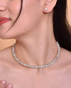 Silver Plated Beads Choker Neckless With Earring Set-VOJ094