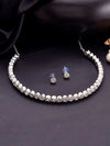 Silver Plated Beads Choker Neckless With Earring Set-VOJ094