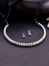 Silver Plated Beads Choker Neckless With Earring Set-VOJ094