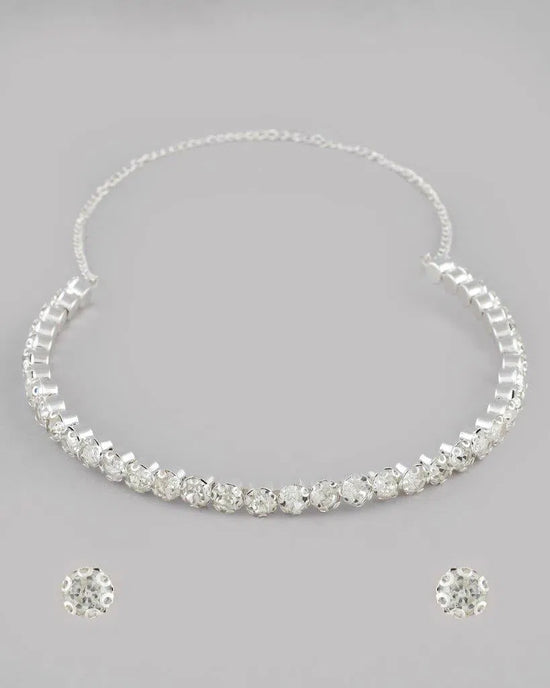 Silver Plated Beads Choker Neckless With Earring Set-VOJ094