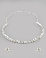 Silver Plated Beads Choker Neckless With Earring Set-VOJ094