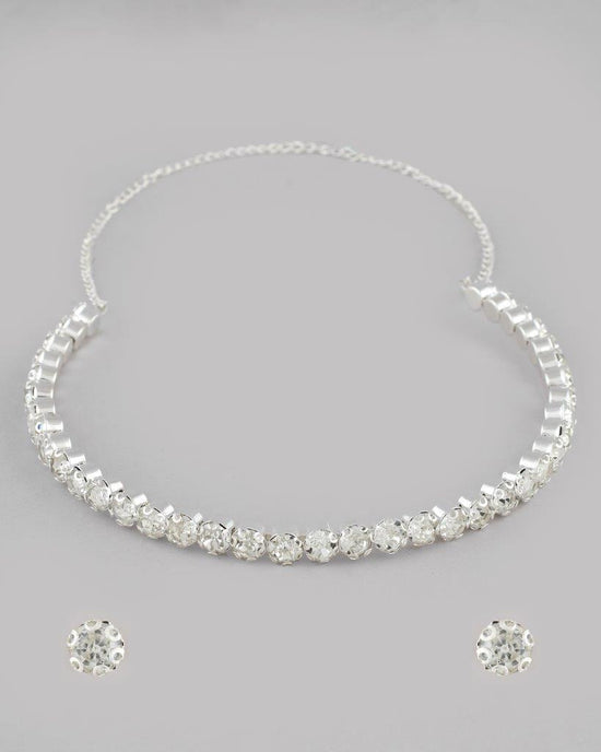 Silver Plated Beads Choker Neckless With Earring Set-VOJ094