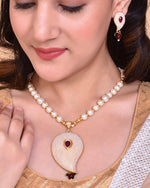 Gold Plated Kundan Studsed And Beaded Necklace and Earring Set-VOJ097