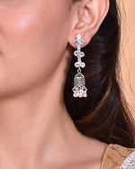 Studded Oxidised Silver Plated Contemporary Drop Earrings-VOJ105