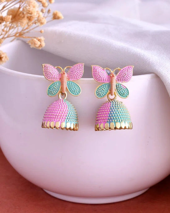 Multi Color Butterfly Contemporary Jhumka Earrings-VOJ106