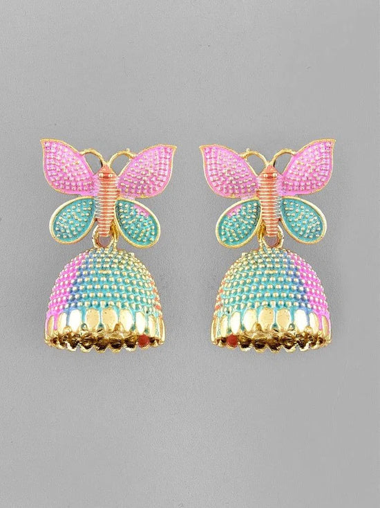 Multi Color Butterfly Contemporary Jhumka Earrings-VOJ106