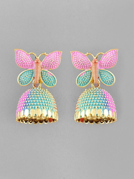 Multi Color Butterfly Contemporary Jhumka Earrings-VOJ106