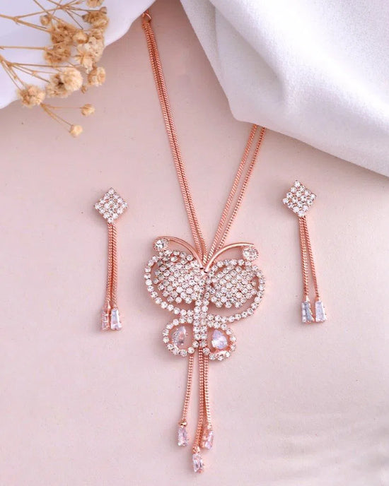 Rose Gold Plated Butterfly Design Pendant Set-VOJ108