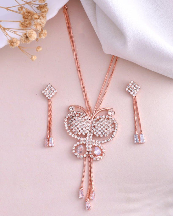 Rose Gold Plated Butterfly Design Pendant Set-VOJ108