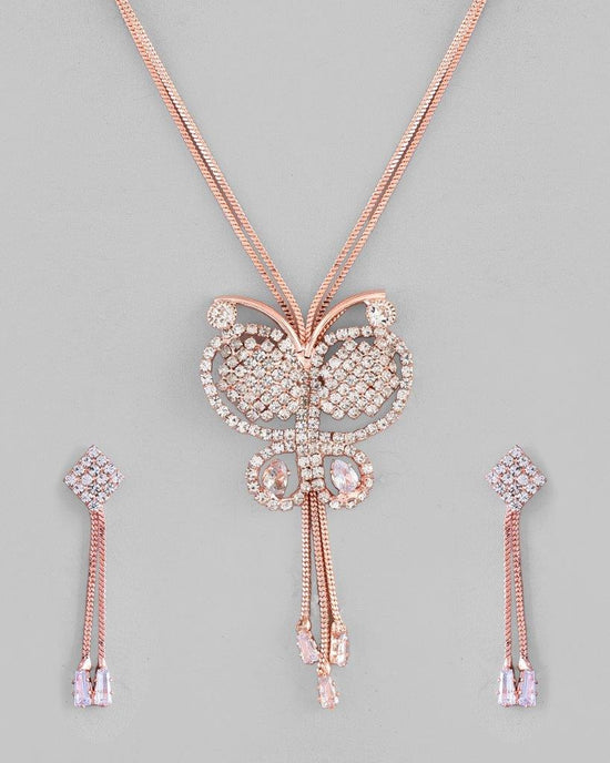 Rose Gold Plated Butterfly Design Pendant Set-VOJ108