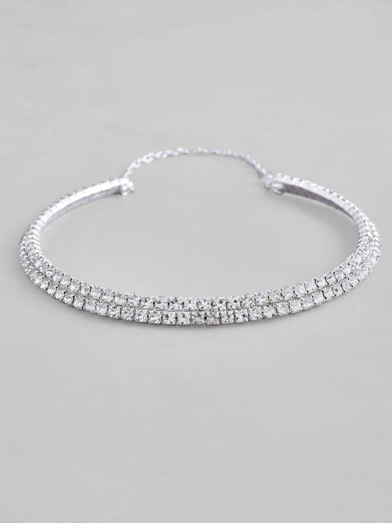 Silver Plated Choker Two Layer Necklace-VOJ109