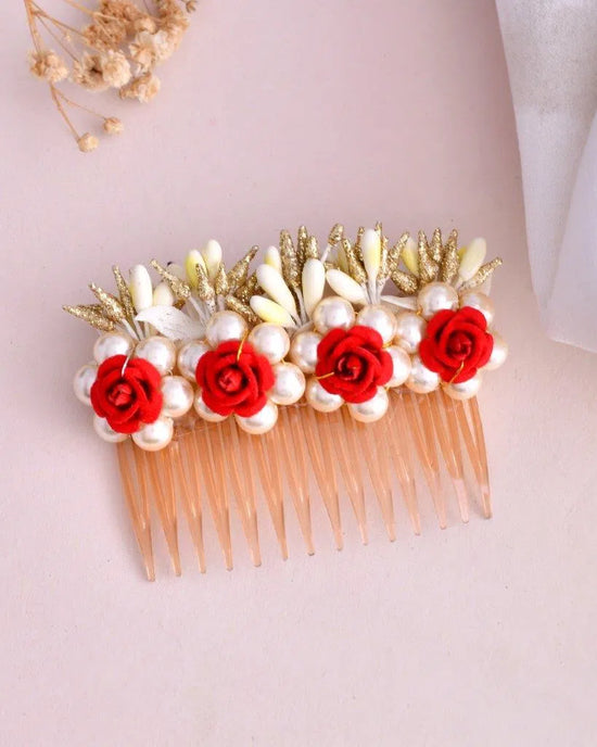 Rose Embellished Comb Pin-VOJ113