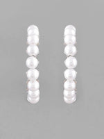 White Pearl Silver Plated Hoops Earrings-VOJ116